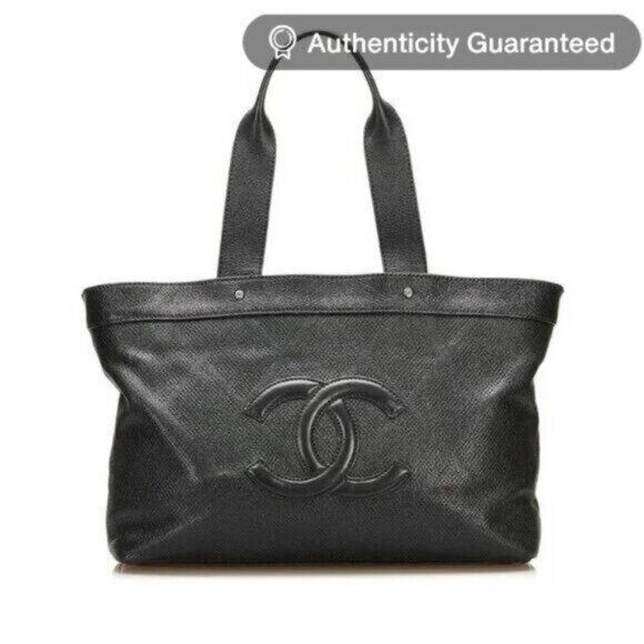 Authentic CHANEL CC Large Executive Perforated Leather Tote Shoulder Bag Black - Picture 2 of 14